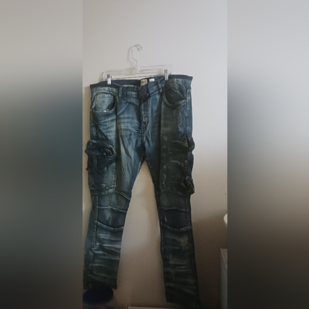 Fdrw Men's Blue Denim Jeans with Cargo Pockets Size 40. A-43